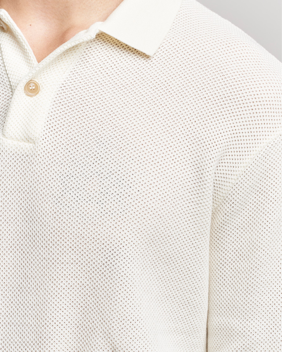 Uomini | Maglieria | Giorgio Armani | Wool Piquet Long Sleeve Polo Off White
