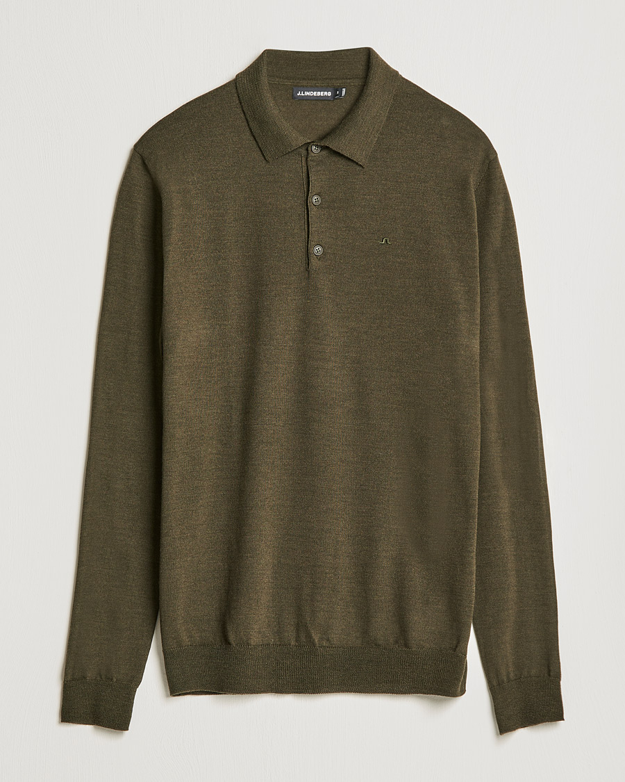 Uomini | Maglieria | J.Lindeberg | Noel True Merino Poloshirt Forest Green