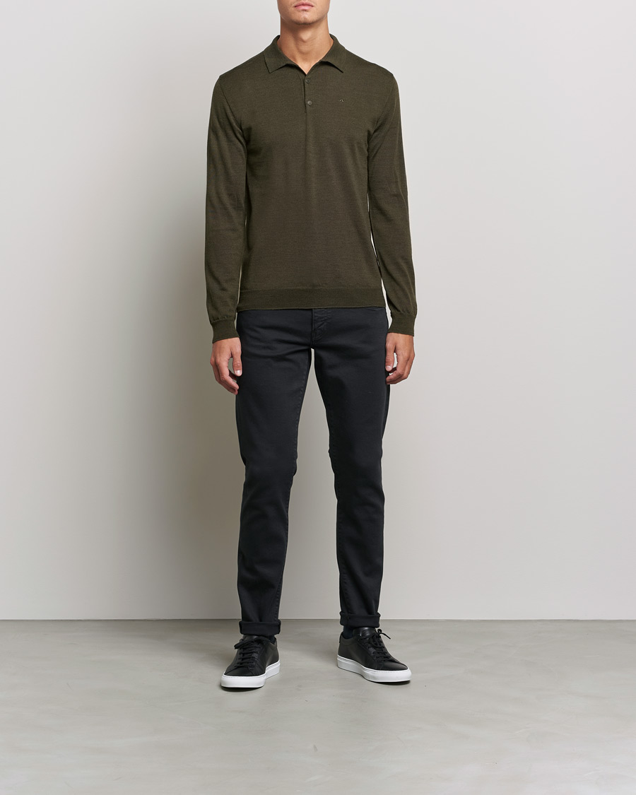 Uomini | Maglieria | J.Lindeberg | Noel True Merino Poloshirt Forest Green