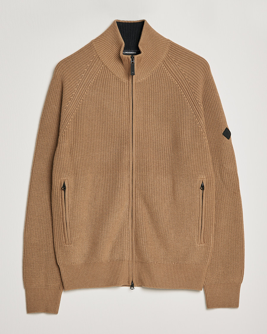Uomini | Maglieria | J.Lindeberg | Kyler Wool Blend Zip Tiger Brown