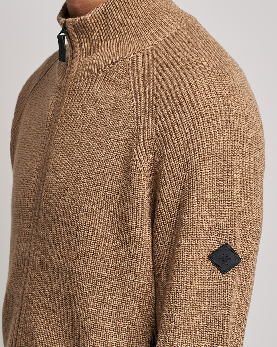 Uomini | Maglieria | J.Lindeberg | Kyler Wool Blend Zip Tiger Brown