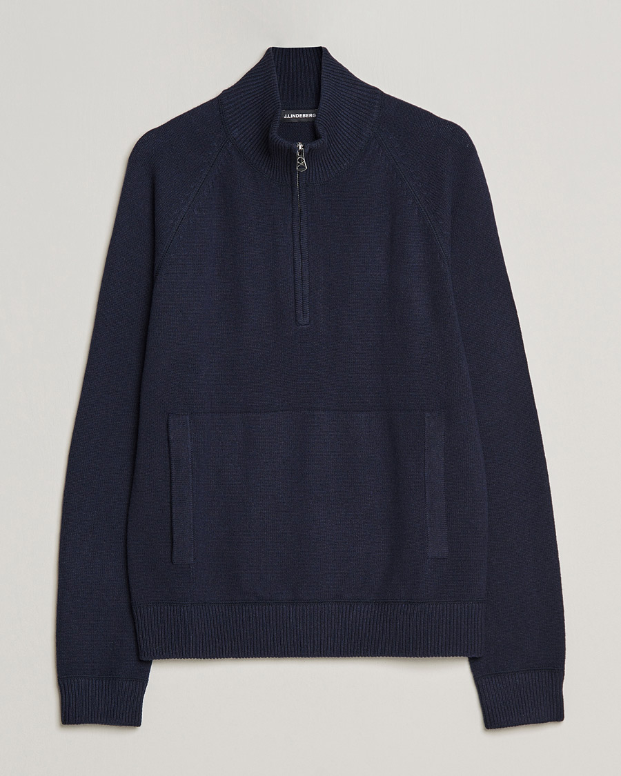 Uomini | Maglieria | J.Lindeberg | Collin Cashmere/Wool Knitted Half Zip Navy
