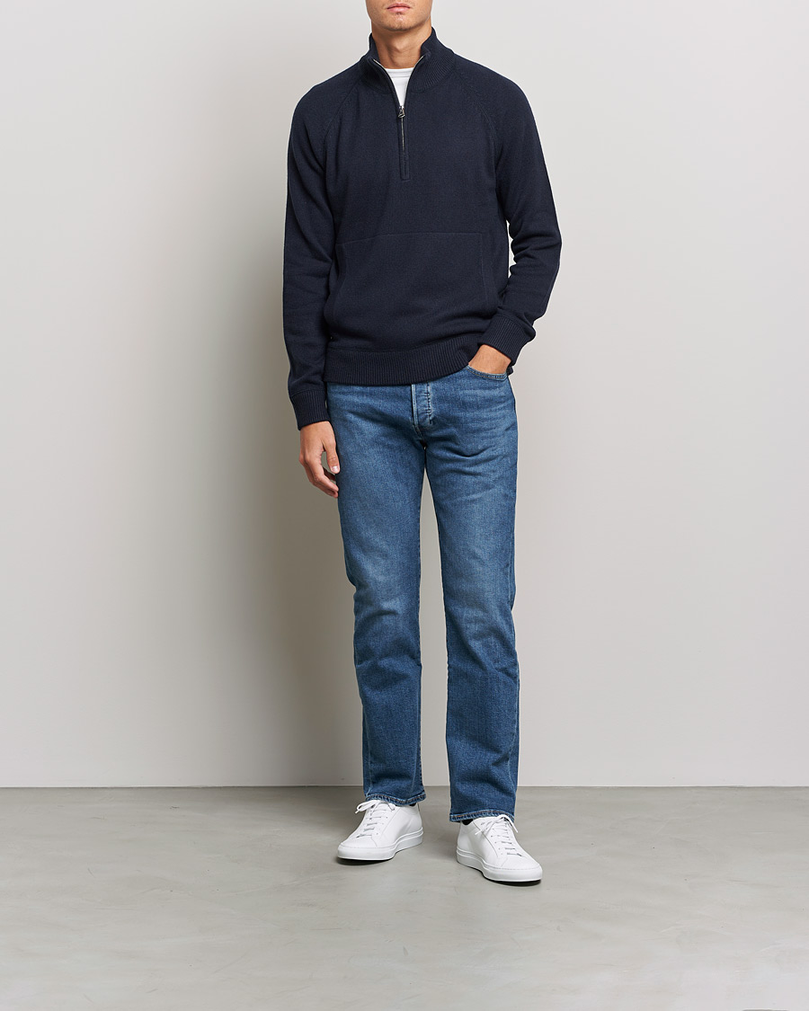 Uomini | Maglieria | J.Lindeberg | Collin Cashmere/Wool Knitted Half Zip Navy