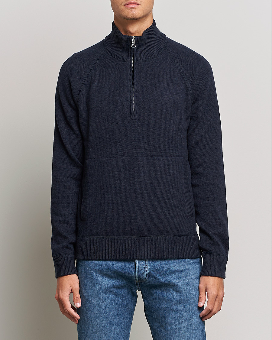 Uomini | Maglieria | J.Lindeberg | Collin Cashmere/Wool Knitted Half Zip Navy