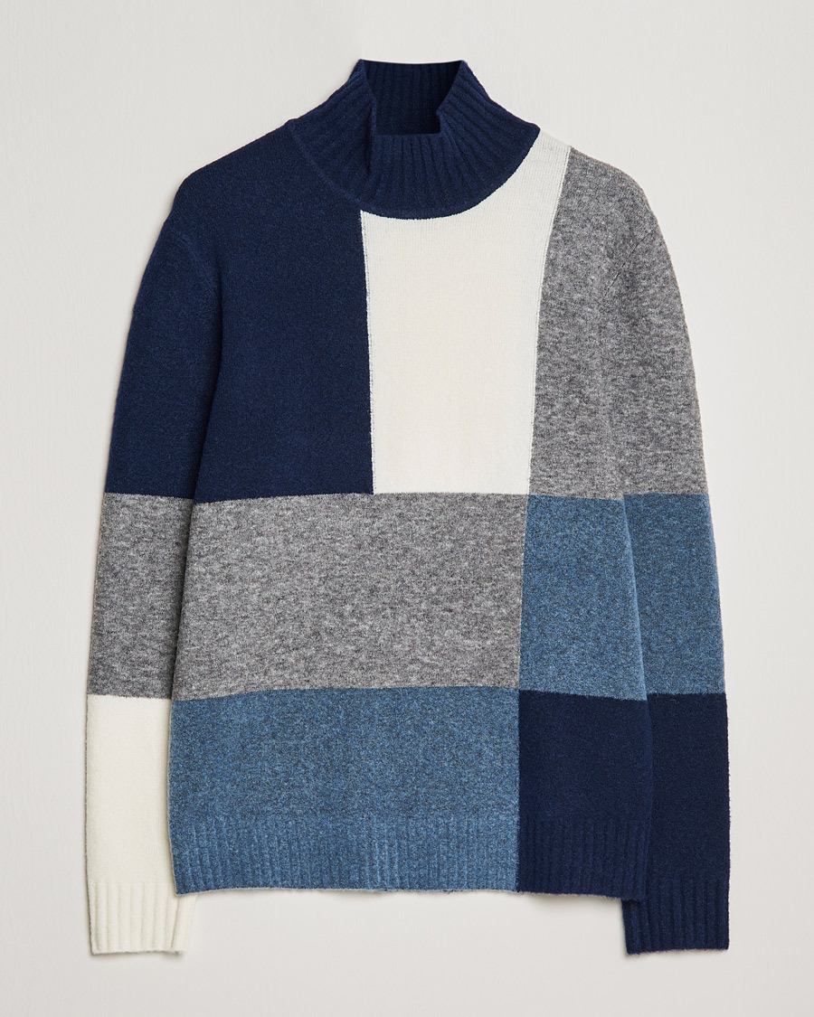 Uomini | Maglieria | J.Lindeberg | Orian Wool Blend Turtleneck Blue Colorblock
