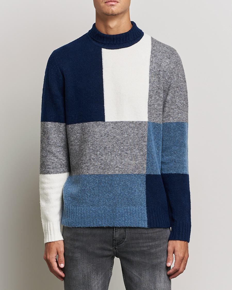 Uomini | Maglieria | J.Lindeberg | Orian Wool Blend Turtleneck Blue Colorblock