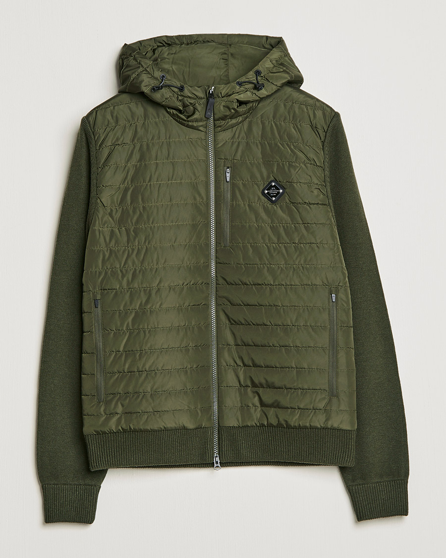 Uomini | Maglieria | J.Lindeberg | Pierre Knitted Hybrid Full Zip Hood Forest Green