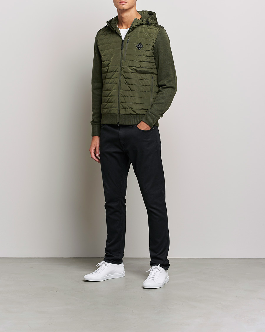 Uomini | Maglieria | J.Lindeberg | Pierre Knitted Hybrid Full Zip Hood Forest Green