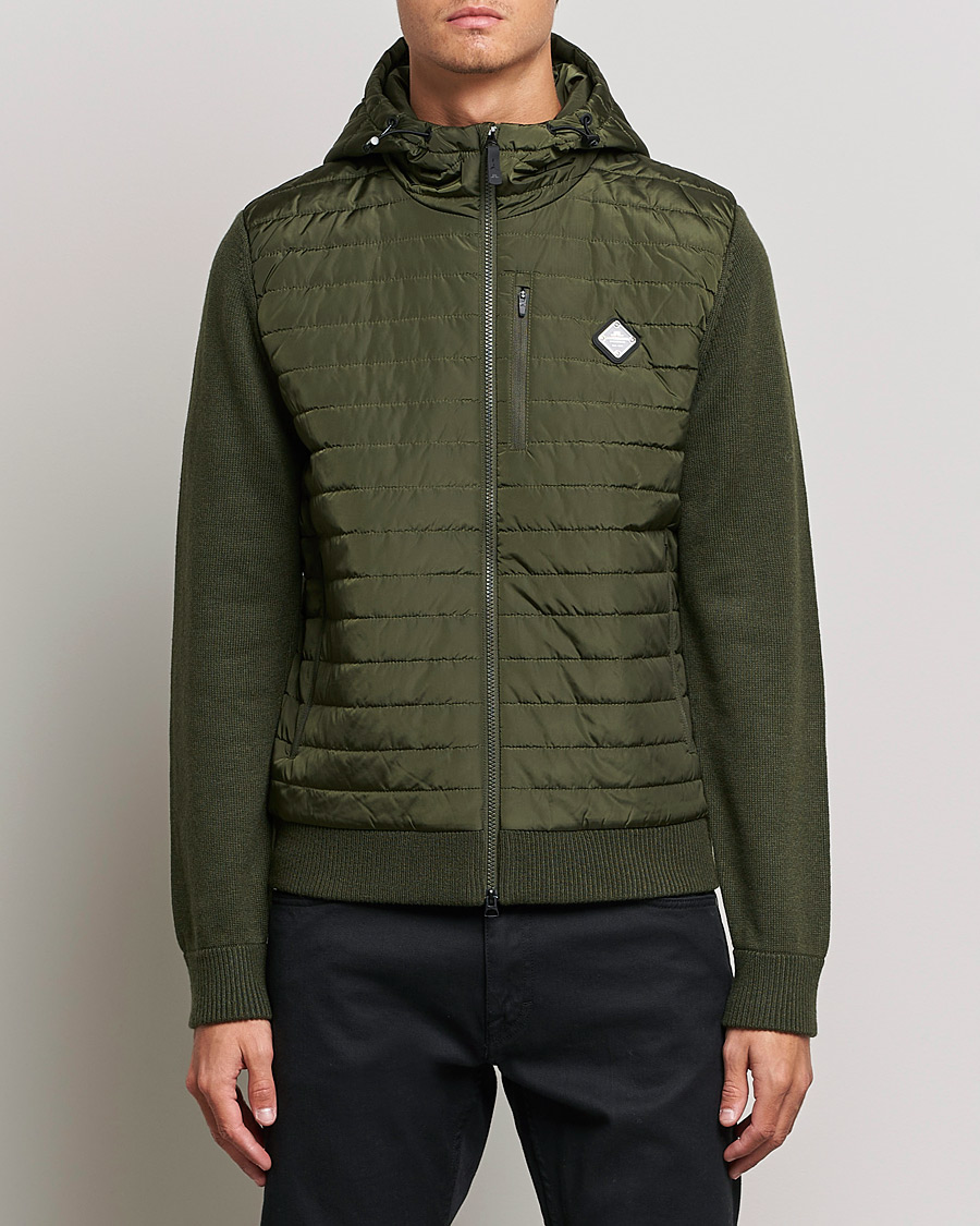 Uomini | Maglieria | J.Lindeberg | Pierre Knitted Hybrid Full Zip Hood Forest Green