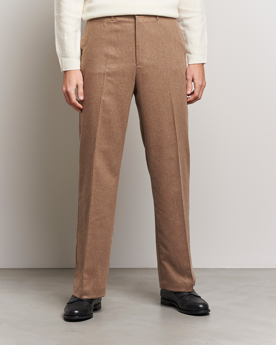 Uomini | Pantaloni | J.Lindeberg | Haij Clean Flannel Trousers Tiger Brown