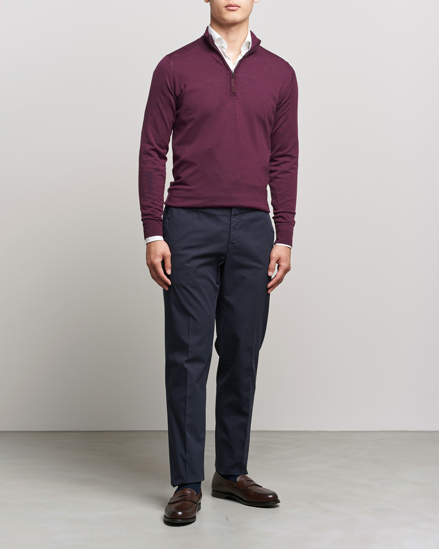 Uomini | Maglieria | John Smedley | Barrow Extra Fine Merino Half Zip Pigment Purple