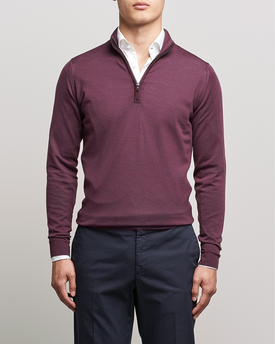 Uomini | Maglieria | John Smedley | Barrow Extra Fine Merino Half Zip Pigment Purple