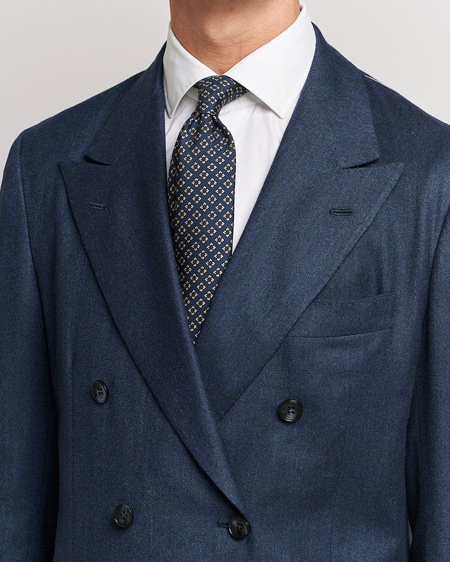 Uomini | Kiton Micro Flower Silk Tie Navy | Kiton | Micro Flower Silk Tie Navy