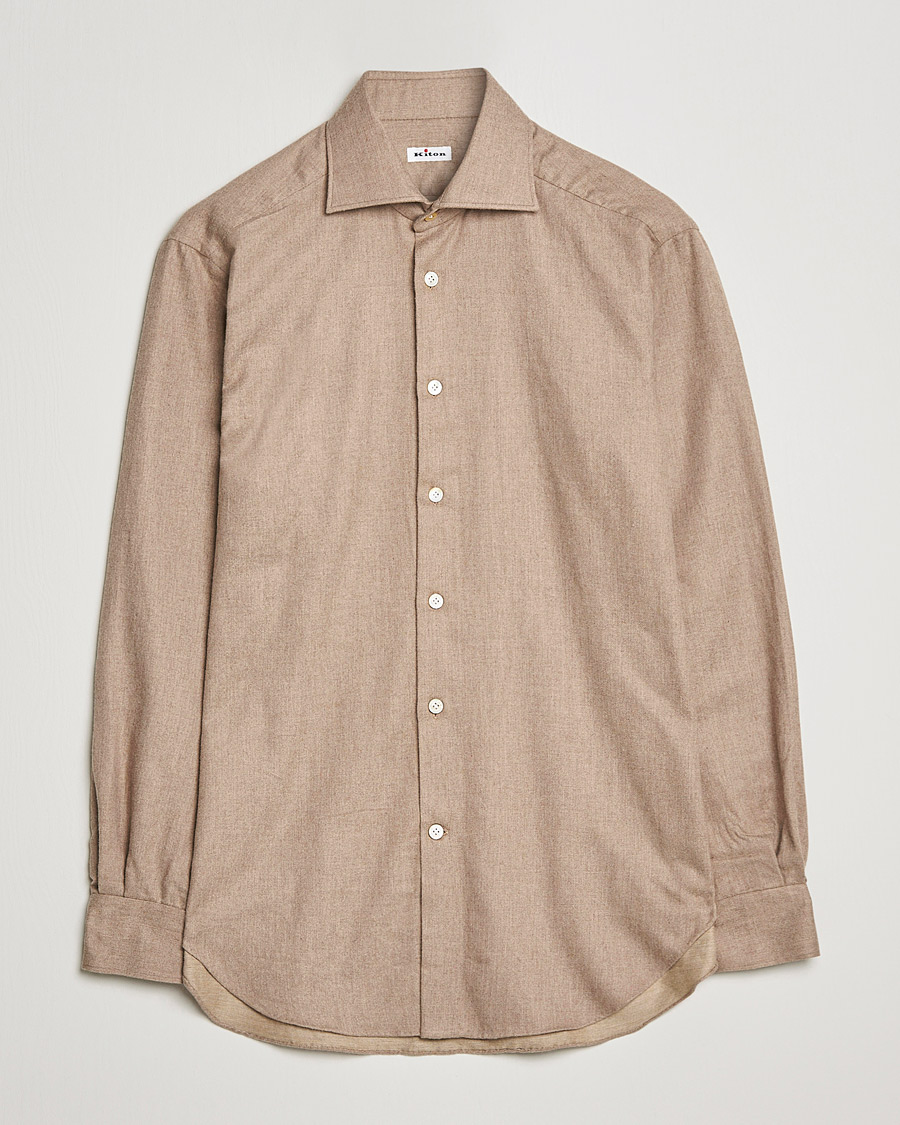Uomini | Camicie | Kiton | Slim Fit Flannel Shirt Beige