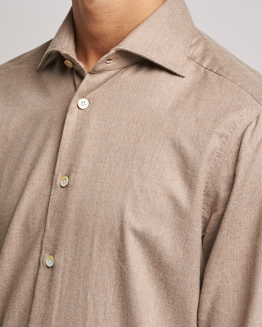 Uomini | Camicie | Kiton | Slim Fit Flannel Shirt Beige
