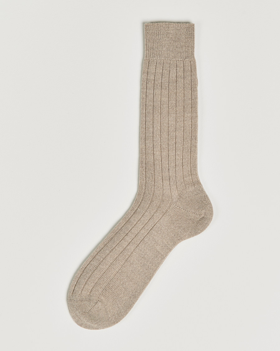 Uomini | Biancheria intima | Bresciani | Wool/Nylon Heavy Ribbed Socks Beige