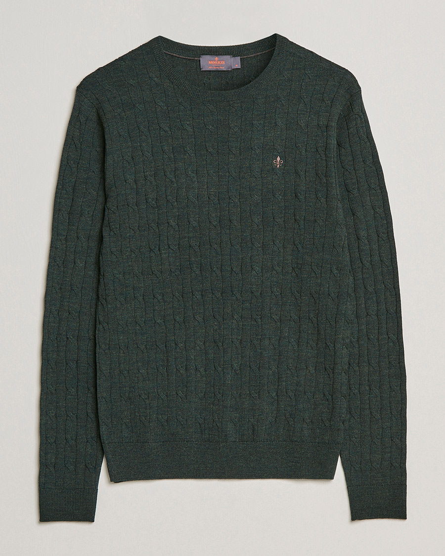 Uomini | Maglieria | Morris | Merino Cable Crew Neck Olive