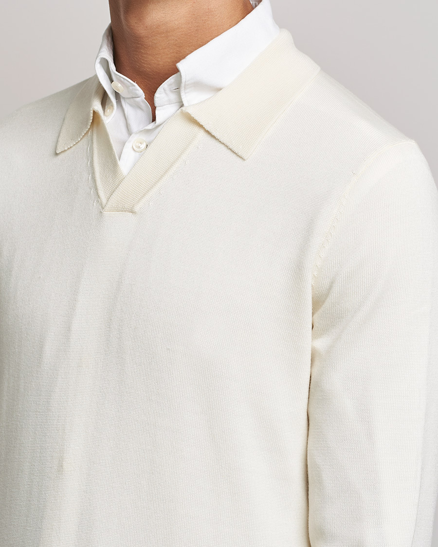 Uomini | Maglieria | Morris | Delon Merino Knitted Polo Shirt Off White