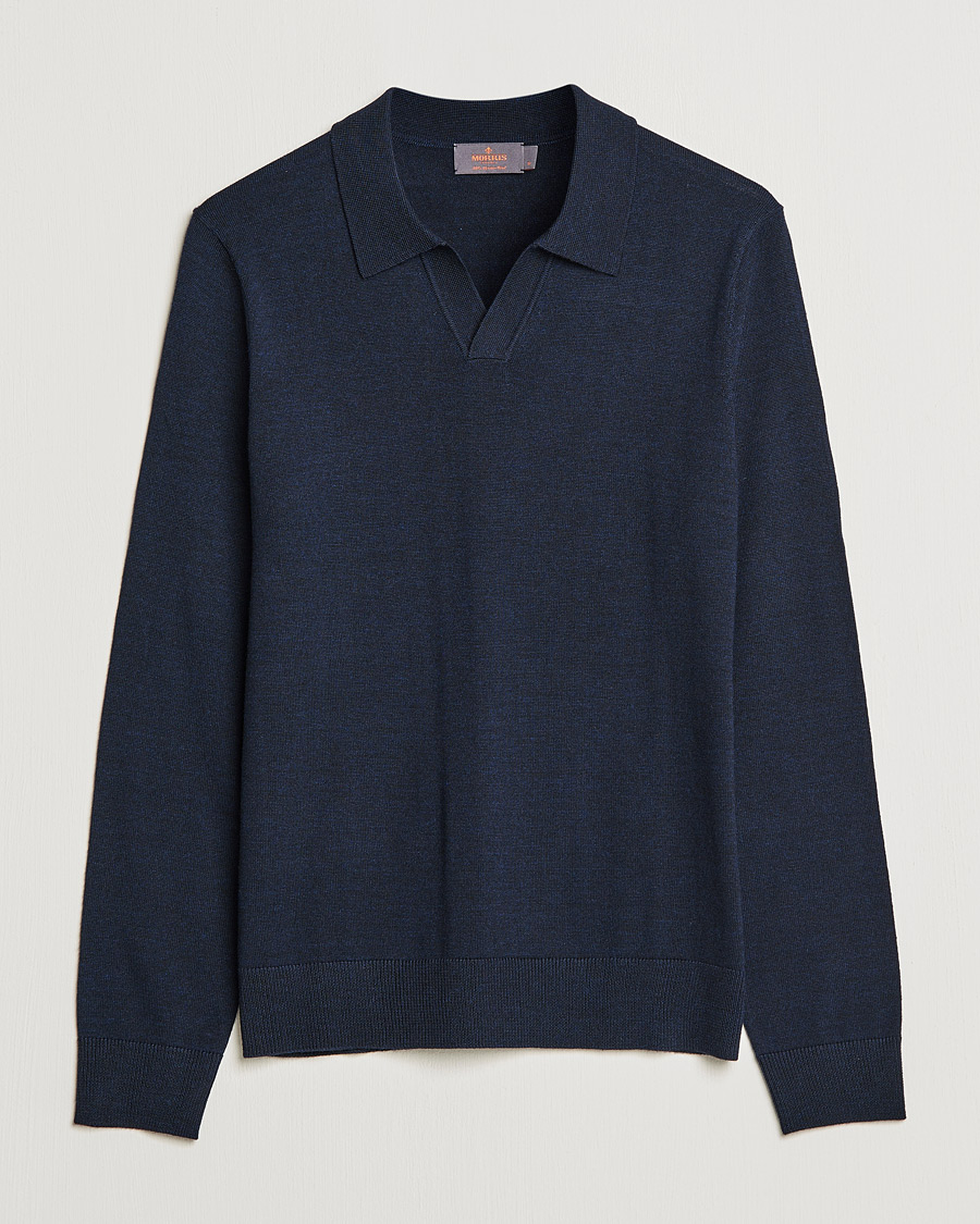 Uomini | Maglieria | Morris | Delon Merino Knitted Polo Shirt Navy