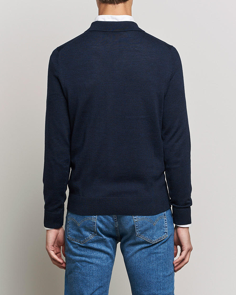 Uomini | Maglieria | Morris | Delon Merino Knitted Polo Shirt Navy
