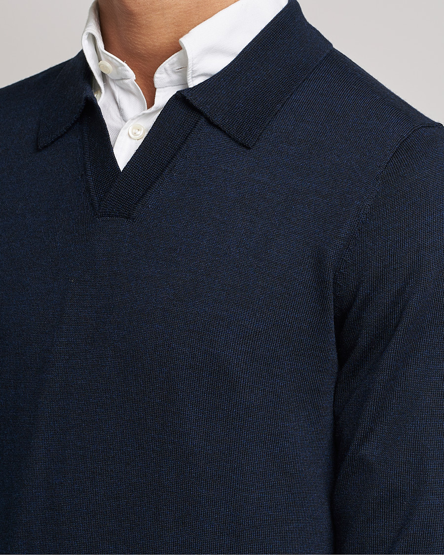 Uomini | Maglieria | Morris | Delon Merino Knitted Polo Shirt Navy