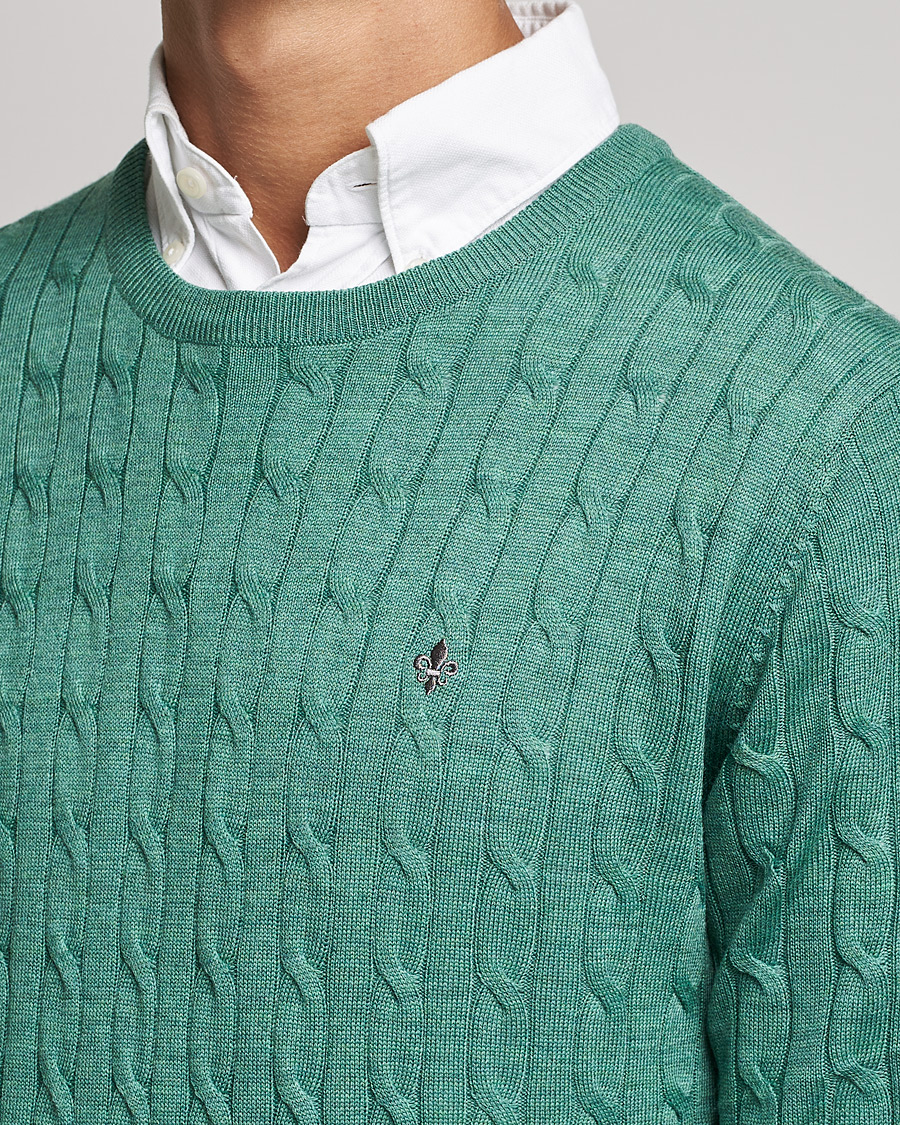 Uomini | Maglieria | Morris | Merino Cable Crew Neck Pullover Mineral Green
