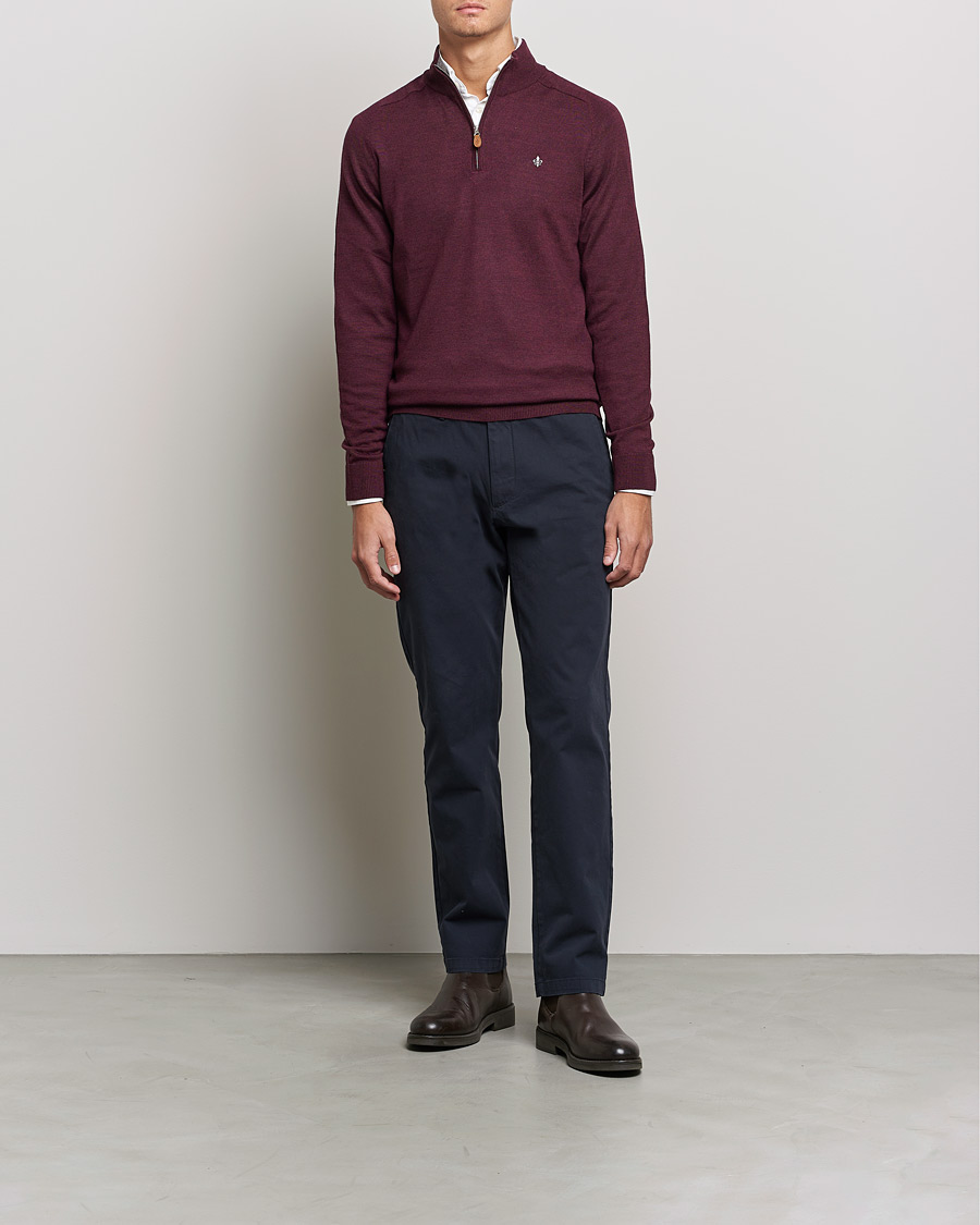 Uomini | Maglieria | Morris | John Merino Half Zip Burgundy