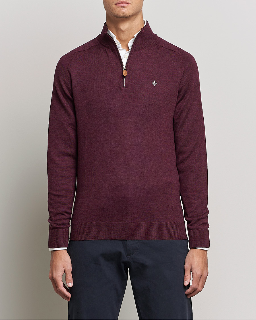 Uomini | Maglieria | Morris | John Merino Half Zip Burgundy
