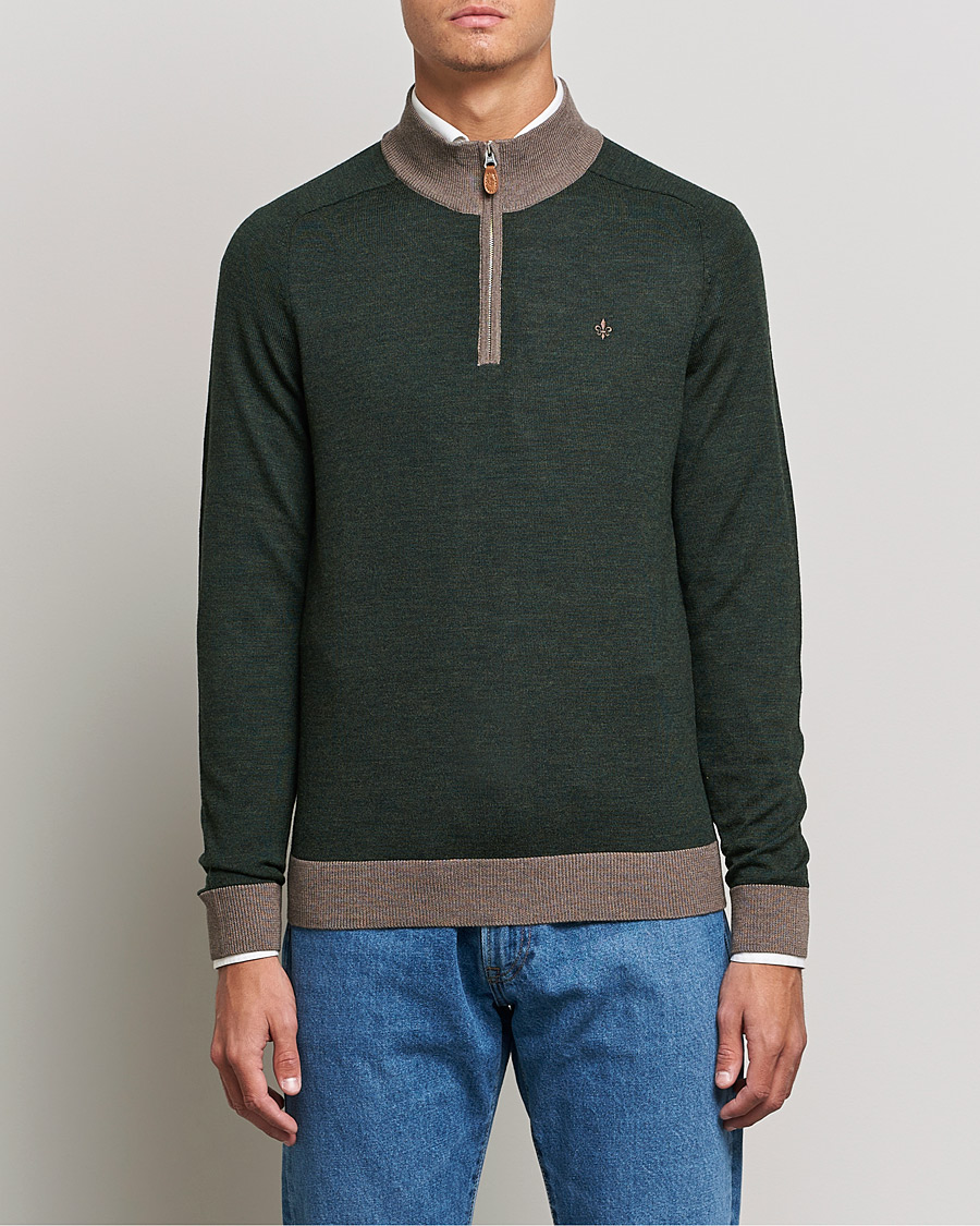 Uomini | Maglieria | Morris | John Merino Half Zip Green/Brown