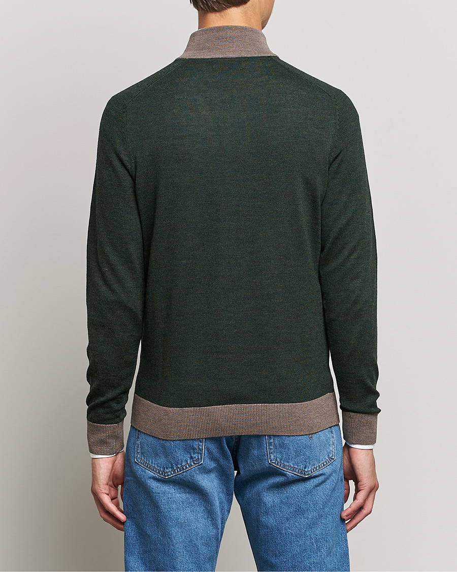 Uomini | Maglieria | Morris | John Merino Half Zip Green/Brown