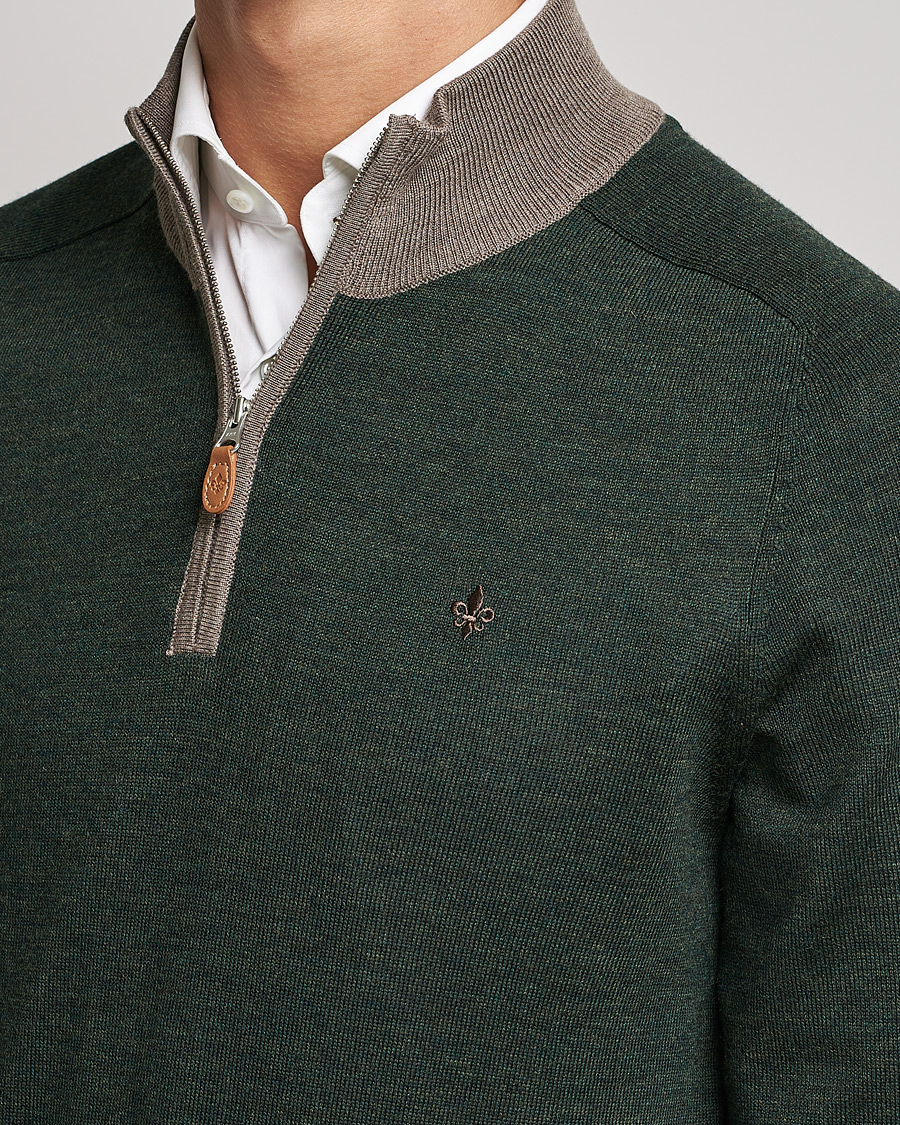 Uomini | Maglieria | Morris | John Merino Half Zip Green/Brown