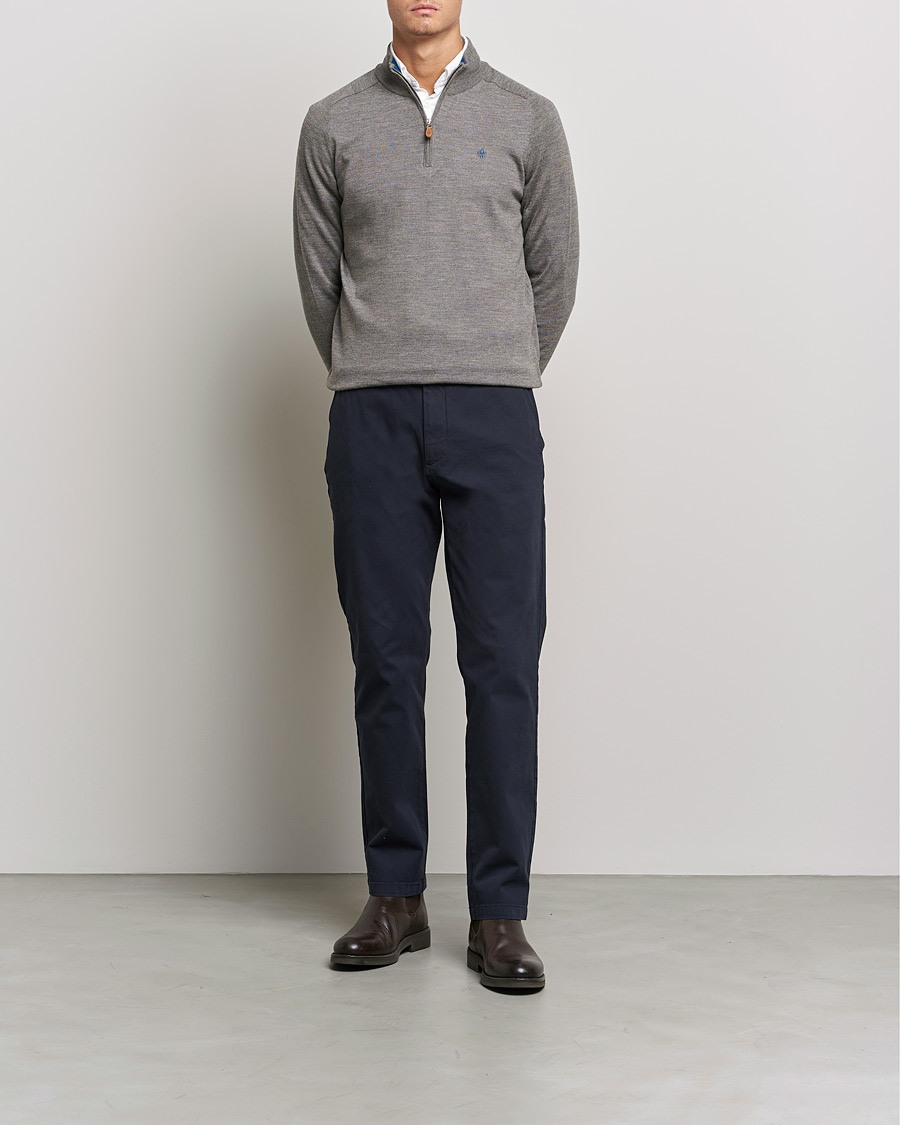 Uomini | Maglieria | Morris | John Merino Half Zip Medium Brown Melange