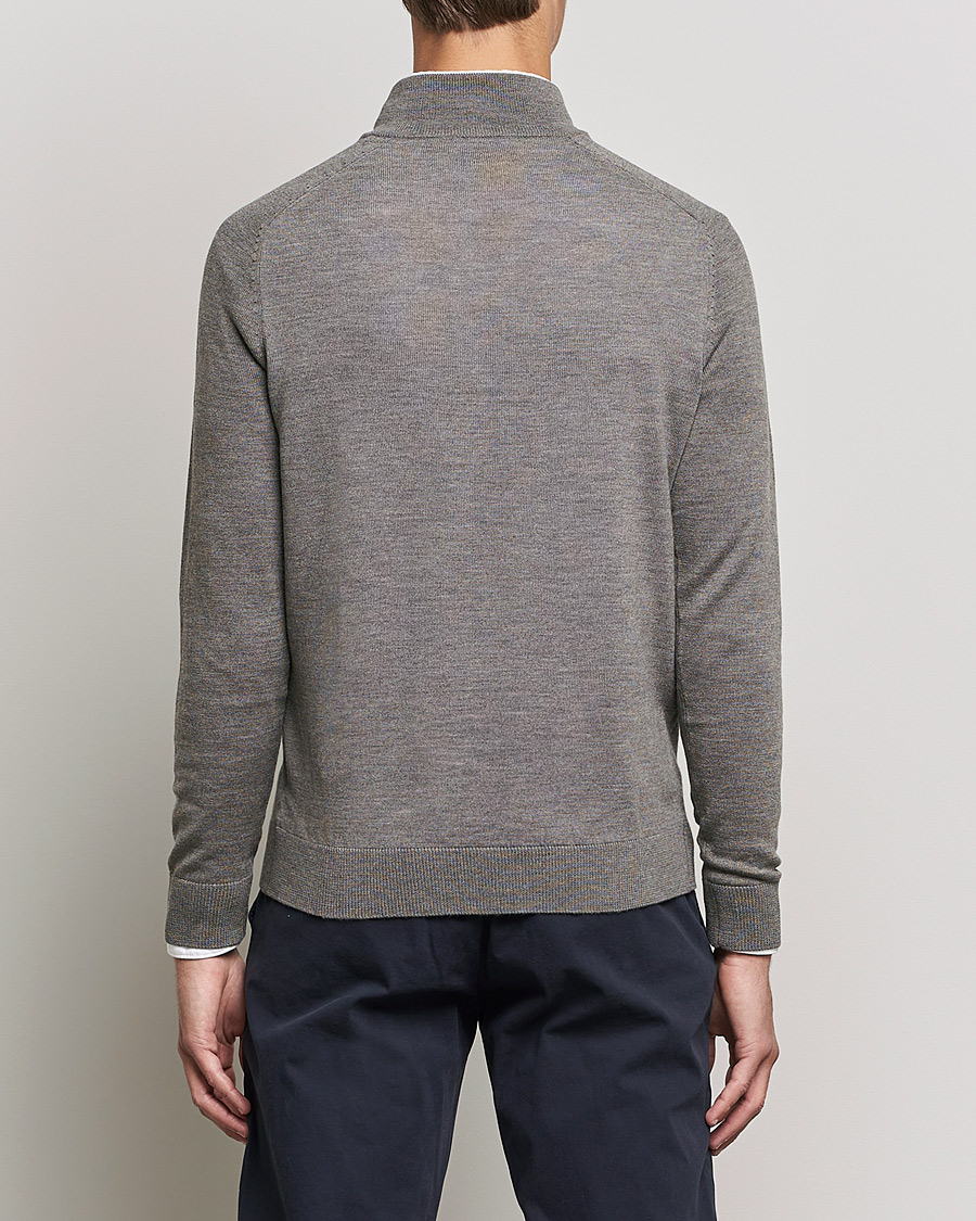 Uomini | Maglieria | Morris | John Merino Half Zip Medium Brown Melange