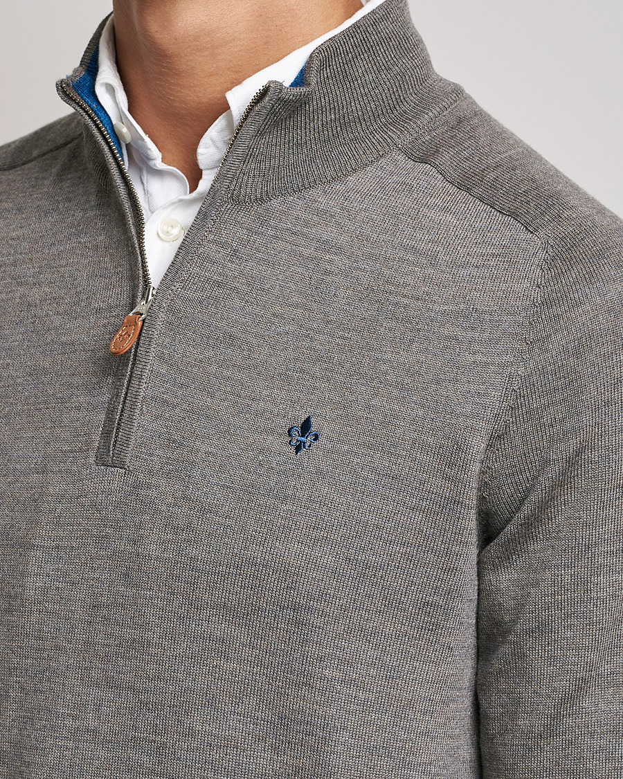 Uomini | Maglieria | Morris | John Merino Half Zip Medium Brown Melange