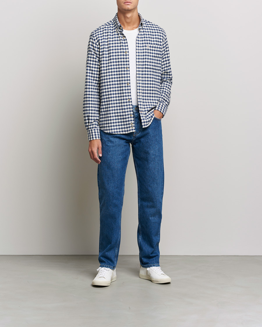 Uomini | Camicie | Morris | Brushed Twill Checked Shirt Navy/White