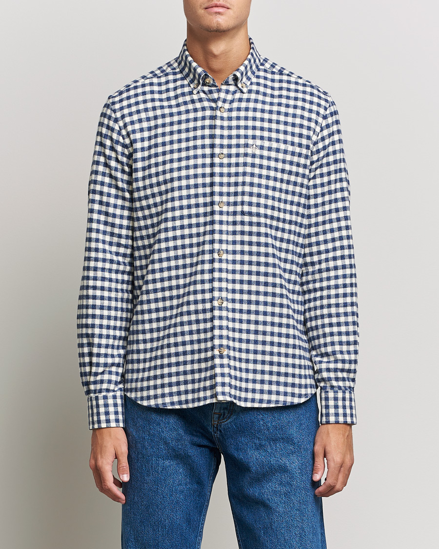 Uomini | Camicie | Morris | Brushed Twill Checked Shirt Navy/White