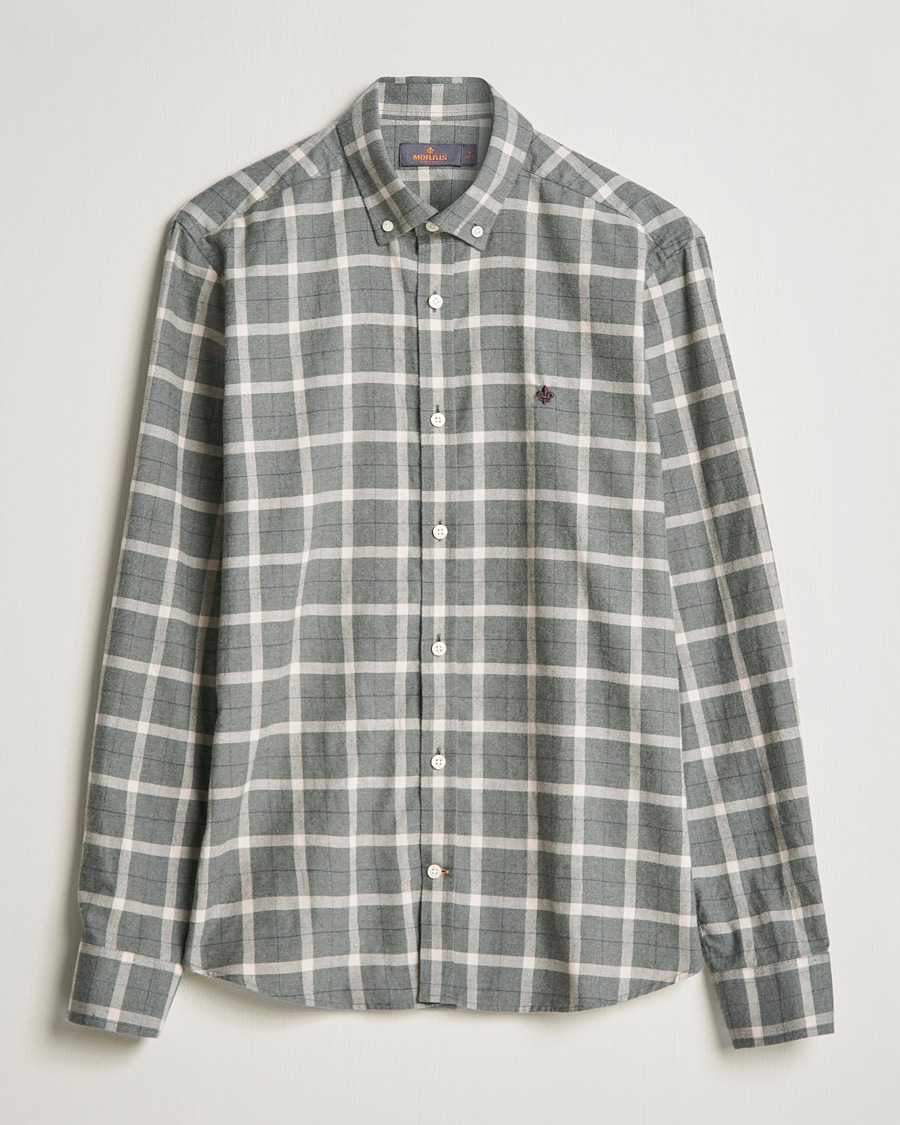 Uomini | Camicie | Morris | Brushed Flannel Checked Shirt Light Grey