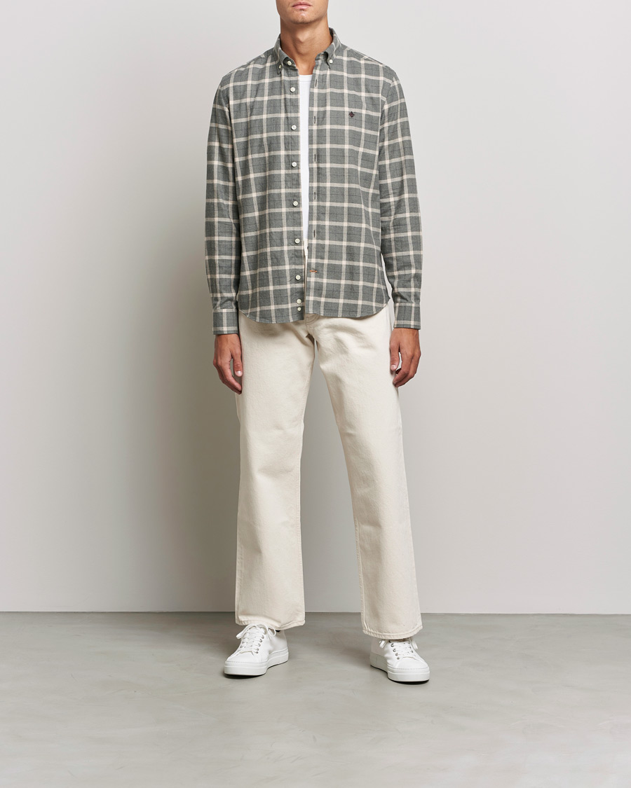 Uomini | Camicie | Morris | Brushed Flannel Checked Shirt Light Grey