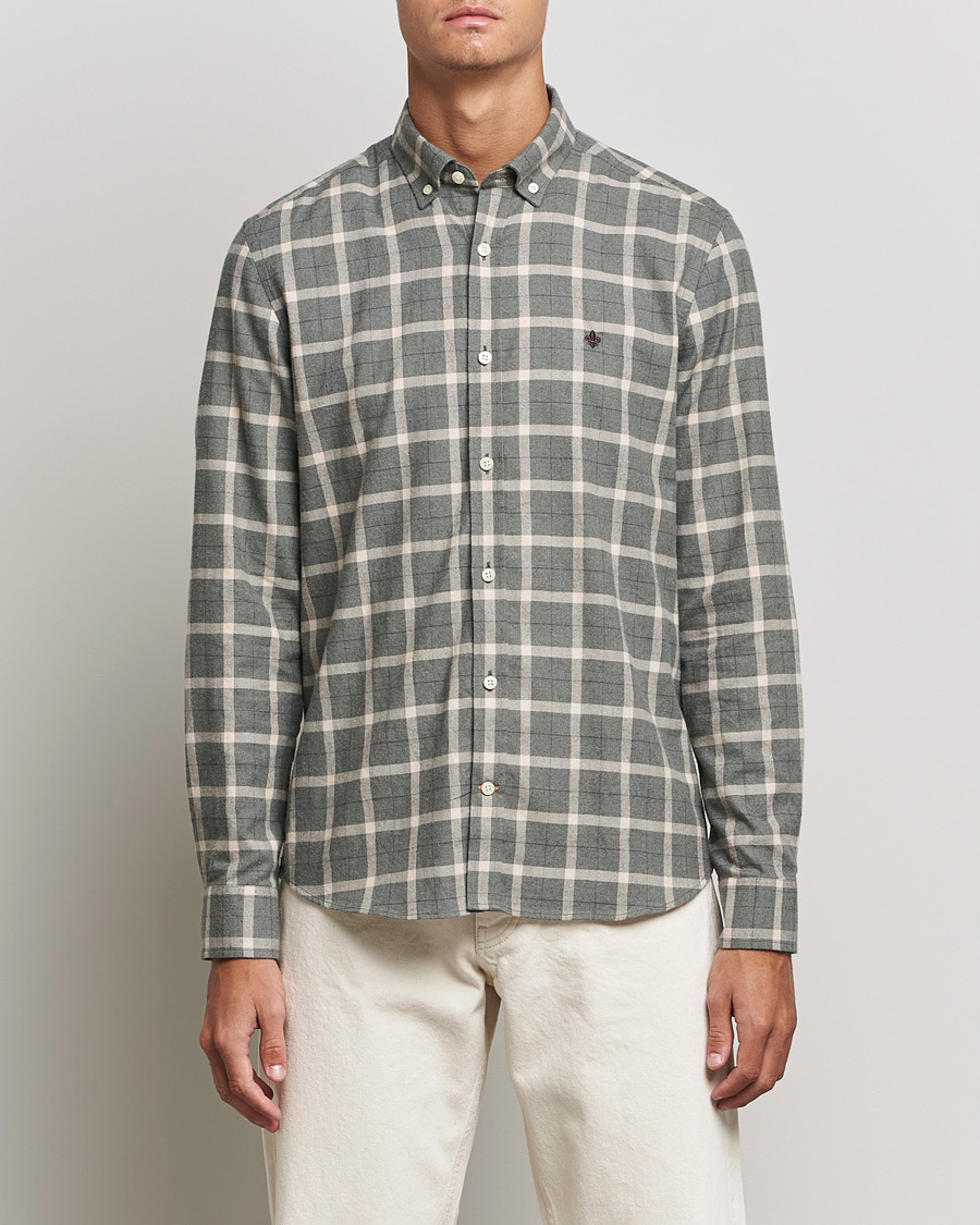 Uomini | Camicie | Morris | Brushed Flannel Checked Shirt Light Grey