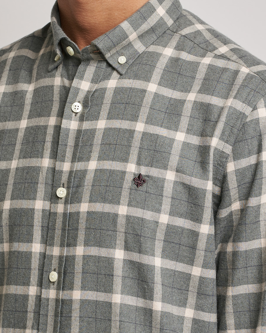 Uomini | Camicie | Morris | Brushed Flannel Checked Shirt Light Grey