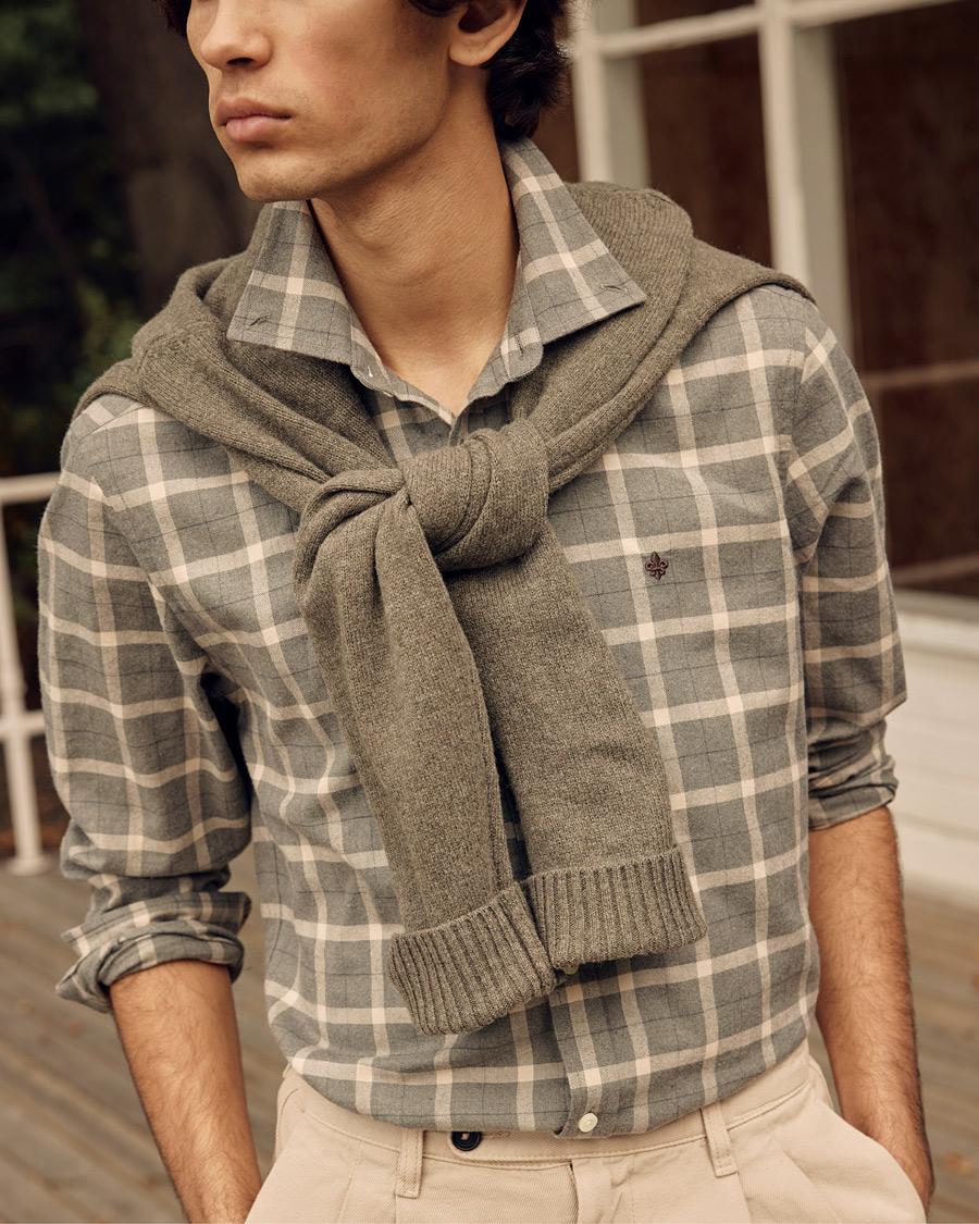 Uomini | Camicie | Morris | Brushed Flannel Checked Shirt Light Grey