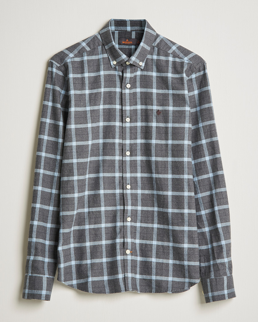 Uomini | Camicie | Morris | Brushed Flannel Checked Shirt Dark Grey