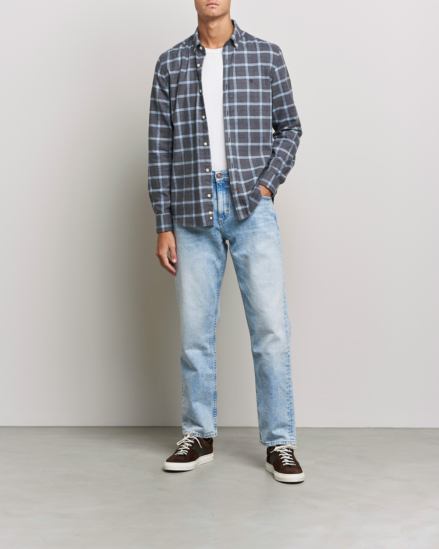 Uomini | Camicie | Morris | Brushed Flannel Checked Shirt Dark Grey
