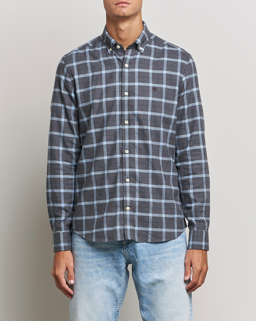 Uomini | Camicie | Morris | Brushed Flannel Checked Shirt Dark Grey