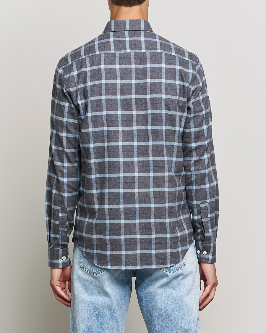 Uomini | Camicie | Morris | Brushed Flannel Checked Shirt Dark Grey