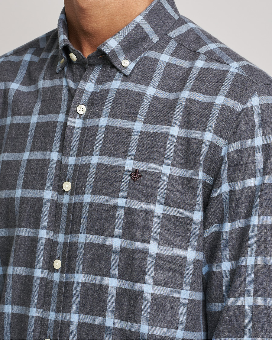 Uomini | Camicie | Morris | Brushed Flannel Checked Shirt Dark Grey