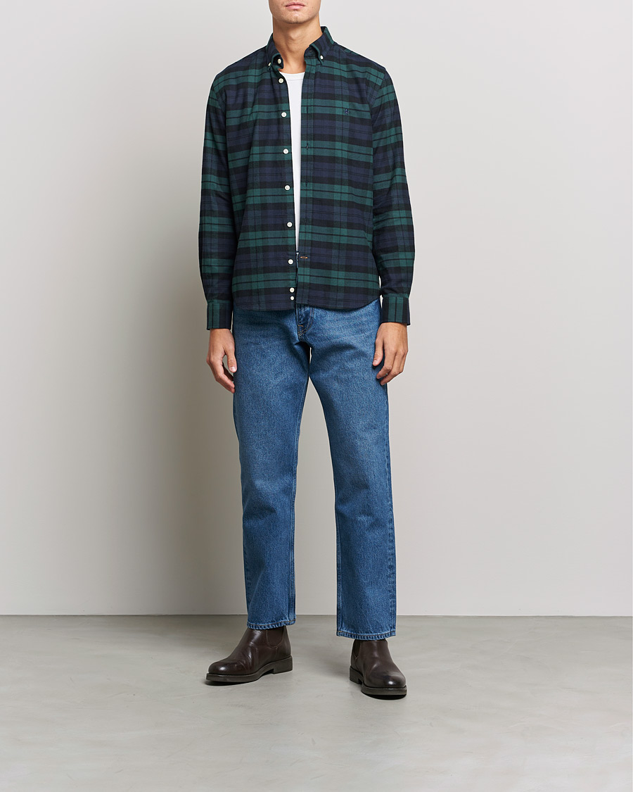 Uomini | Camicie | Morris | Brushed Flannel Checked Shirt Blackwatch
