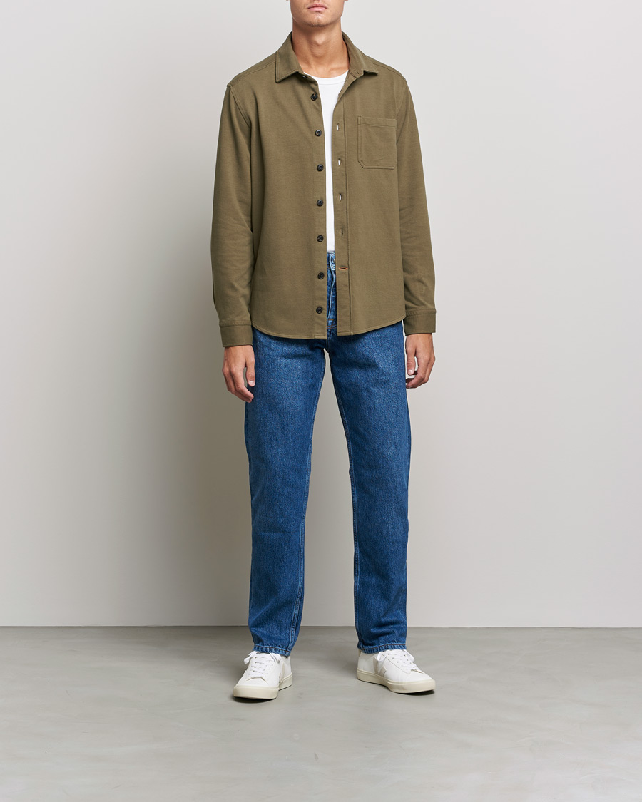 Uomini | Camicie | Morris | Cotton Jersey Overshirt Olive
