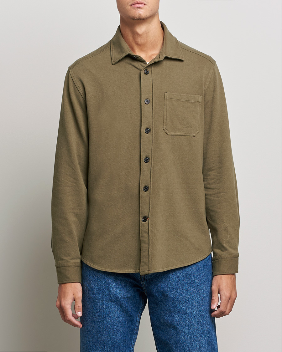 Uomini | Camicie | Morris | Cotton Jersey Overshirt Olive