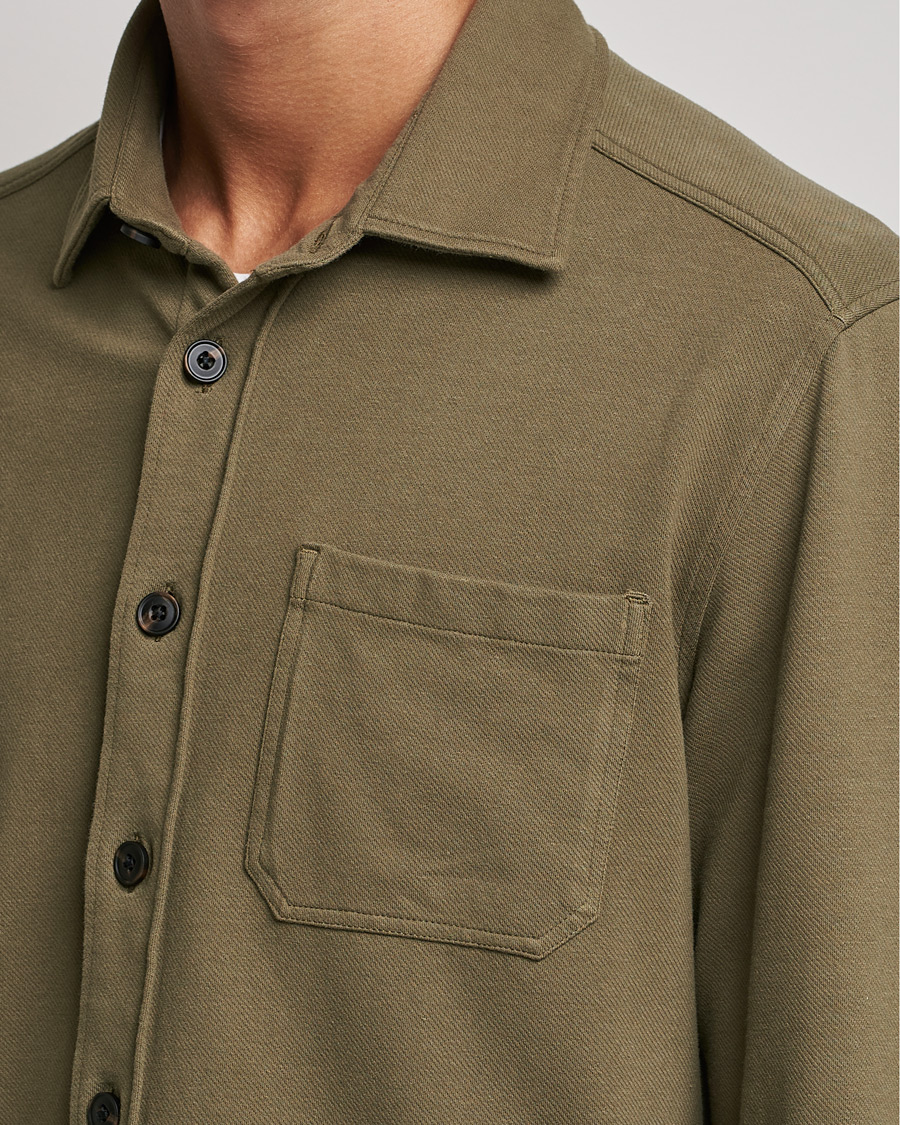 Uomini | Camicie | Morris | Cotton Jersey Overshirt Olive